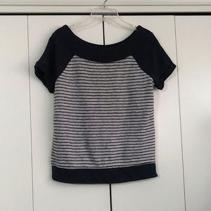 Womens short sleeve striped top sweatshirt materia